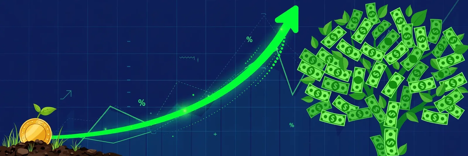 Dinero que crece con el tiempo gracias al interés compuesto y la regla del 72