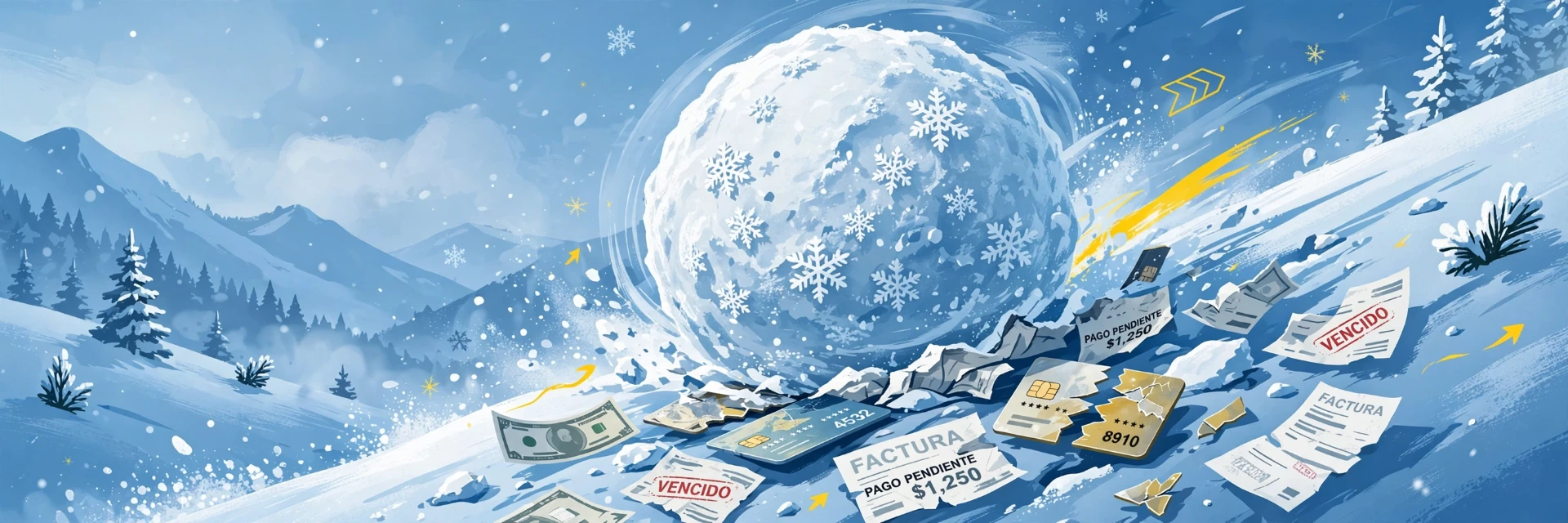 Bola de nieve creciendo como metáfora del método para pagar deudas de menor a mayor